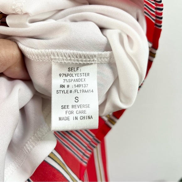 Favlux Fashion Red Striped Deep V Neck Peekaboo Back Tie Around Mini Dress Small - Picture 9 of 9